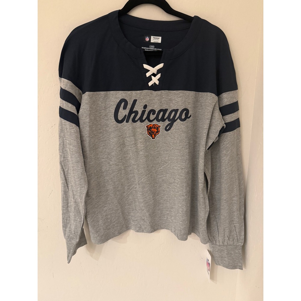 Women's NFL Team Apparel Chicago Bears Lace Up Long Sleeve Shirt Large NWT